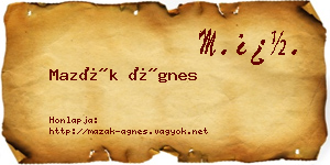 Mazák Ágnes névjegykártya